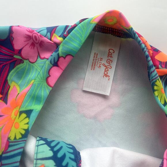 Cat & Jack One Piece Floral Long Sleeve Swim Suit Sz 14 (XL) - Picture 4 of 4